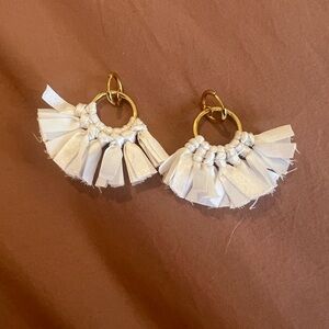 J. Crew Elegant Gold and Cream Tassel Earrings